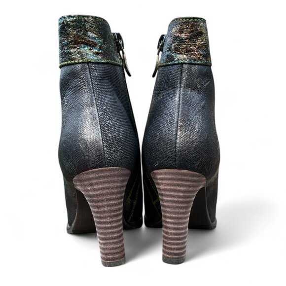 L'ARTISTE SPRING STEP Eleni Black Metallic Embossed Leather Bootie size 37EU - Picture 4 of 13